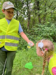 Kids find bugs on a trail