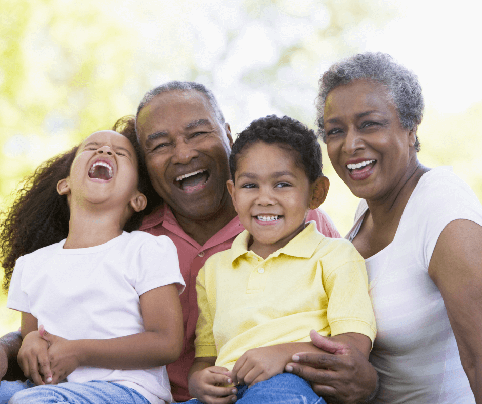happy, laughing grandparents and grandkids -- grandparents will take care when assigning beneficiaries